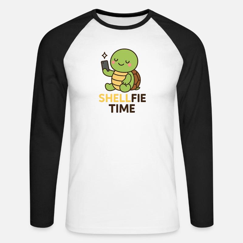 Shellfie Time – Süßes Schildkröten-Selfie - Unisex Baseballshirt langarm - Weiß/Schwarz