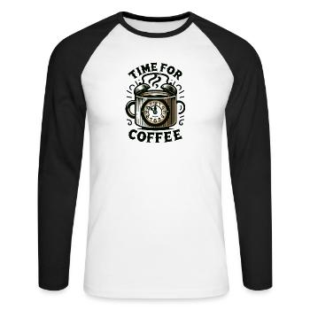Time for coffee - Unisex Baseballshirt langarm - Weiß/Schwarz - Vorne - Nik (191cm)
