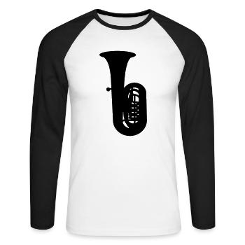 Tuba Silhouette - Unisex Baseballshirt langarm - Weiß/Schwarz - Vorne - Nik (191cm)