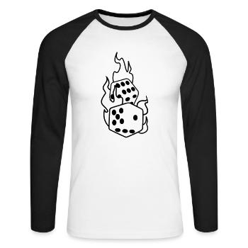 würfel - Unisex Baseballshirt langarm - Weiß/Schwarz - Vorne - Nik (191cm)