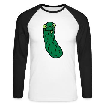 Funny Cucumber - Unisex Baseballshirt langarm - Weiß/Schwarz - Vorne - Nik (191cm)