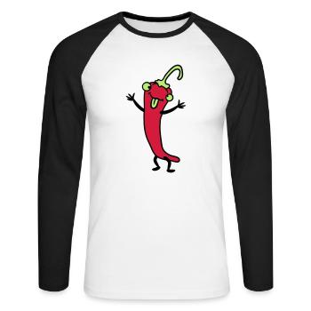 Chili chilli peppers hot funny comics - Unisex Long Sleeve Baseball T-Shirt - white/black - Front - Nik (191cm)