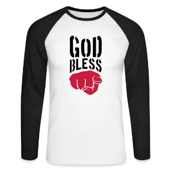 god bless you finger zeigen hand lustig gott jesus - Unisex Baseballshirt langarm - Weiß/Schwarz - Vorne - Nik (191cm)