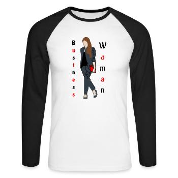 Business Frau Schwarz/Rot - Unisex Baseballshirt langarm - Weiß/Schwarz - Vorne - Nik (191cm)