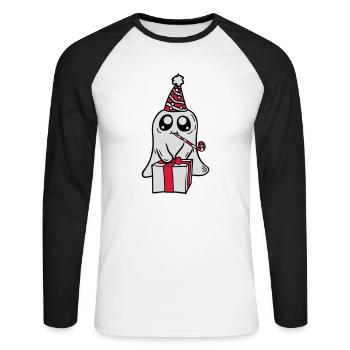 Little Ghost celebrates its birthday - Unisex Long Sleeve Baseball T-Shirt - white/black - Front - Nik (191cm)