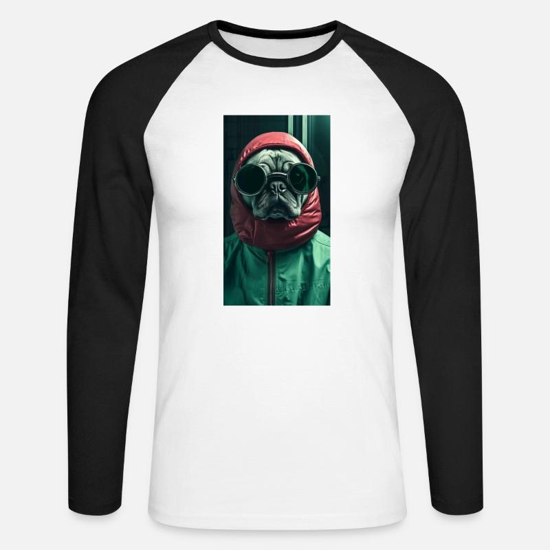 Pug Mops – Cool & Confident - Unisex Baseballshirt langarm - Weiß/Schwarz