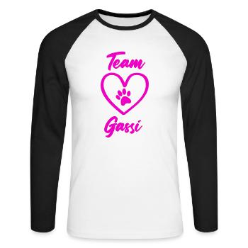 team gassi pfote liebe - Unisex Baseballshirt langarm - Weiß/Schwarz - Vorne - Nik (191cm)