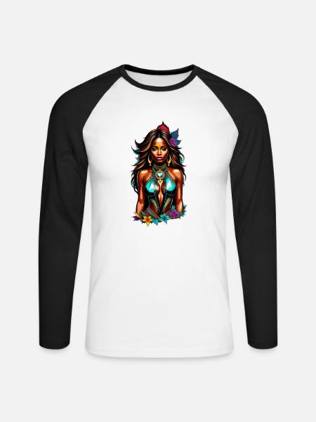 Afro Frau - Schönheit - Unisex Baseballshirt langarm - Weiß/Schwarz