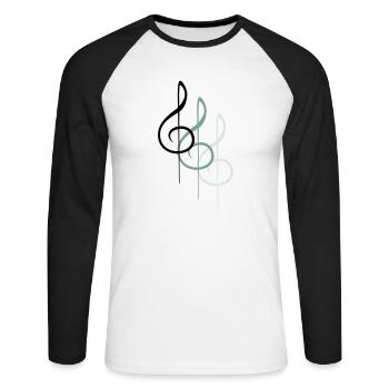 Musik Notenschlüssel Note Melodie Musiknote Sound - Unisex Baseballshirt langarm - Weiß/Schwarz - Vorne - Nik (191cm)