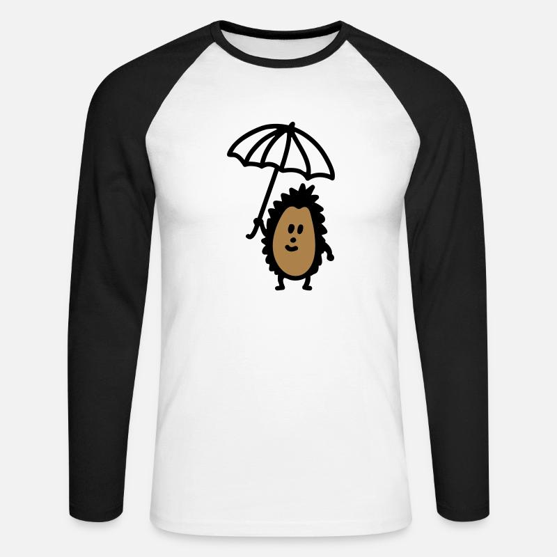 Igel - Schirm - Unisex Baseballshirt langarm - Weiß/Schwarz