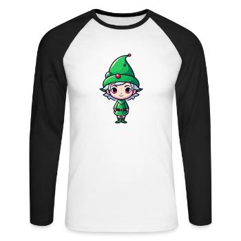 Elf Christmas Illustration - Unisex Long Sleeve Baseball T-Shirt - white/black - Front - Nik (191cm)