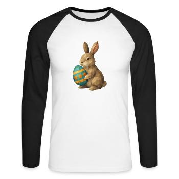 Geometrischer Osterhase - Unisex Baseballshirt langarm - Weiß/Schwarz - Vorne - Nik (191cm)
