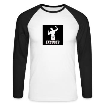 Gym Workout No Excuses Motivational Design - Unisex Baseballshirt langarm - Weiß/Schwarz - Vorne - Nik (191cm)