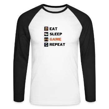 Eat sleep game repeat - Unisex Long Sleeve Baseball T-Shirt - white/black - Front - Nik (191cm)