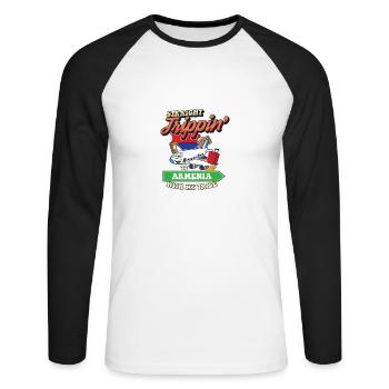 Straight Trippin' To Armenia With My Tribe Family - Unisex Baseballshirt langarm - Weiß/Schwarz - Vorne - Nik (191cm)