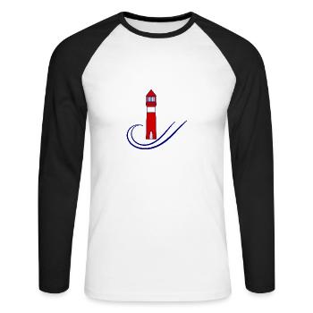 PHARE. MER. OCEAN. NATURE. VACANCES.VOYAGE - T-shirt baseball manches longues Homme - blanc/noir - Devant - Nik (191cm)