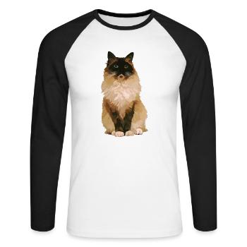 Ragdoll-Katze 1 - Unisex Baseballshirt langarm - Weiß/Schwarz - Vorne - Nik (191cm)
