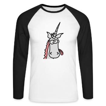 Crazy Unicorn Head - Unisex Long Sleeve Baseball T-Shirt - white/black - Front - Nik (191cm)
