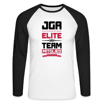 jga elite team - Unisex Baseballshirt langarm - Weiß/Schwarz - Vorne - Nik (191cm)