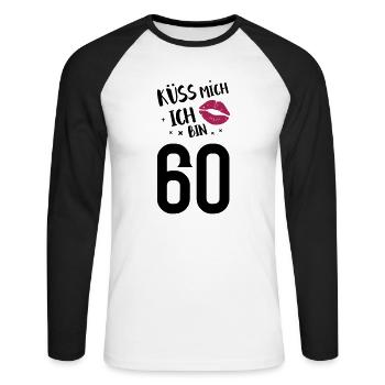 Küss mich ich bin 60 - Unisex Baseballshirt langarm - Weiß/Schwarz - Vorne - Nik (191cm)