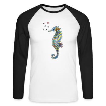 hippocampe - T-shirt baseball manches longues Homme - blanc/noir - Devant - Nik (191cm)
