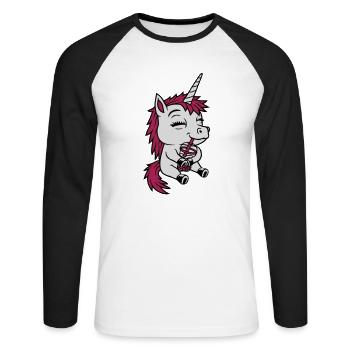 Boba Tee trinkendes Einhorn - Unisex Baseballshirt langarm - Weiß/Schwarz - Vorne - Nik (191cm)