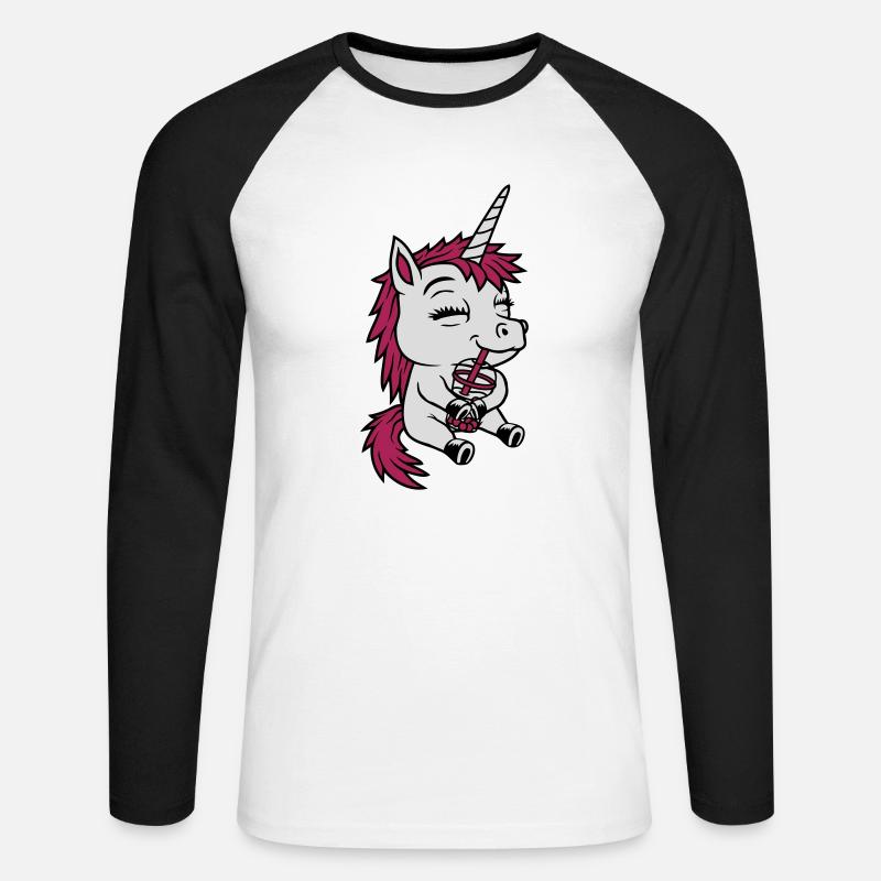 Boba Tee trinkendes Einhorn - Unisex Baseballshirt langarm - Weiß/Schwarz