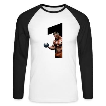 Bodybuilding - Unisex Baseballshirt langarm - Weiß/Schwarz - Vorne - Nik (191cm)