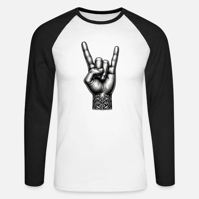 Rock on Hand mit Devils Horns - Unisex Baseballshirt langarm - Weiß/Schwarz