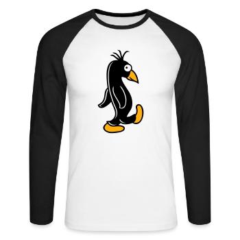 Pinguin läuft ulkig dumm guckt lustig doof albern - Unisex Baseballshirt langarm - Weiß/Schwarz - Vorne - Nik (191cm)