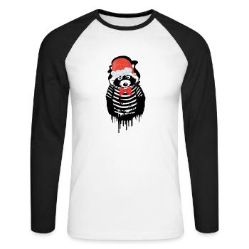 raton laveur,noir et blanc,pantomime, Noël - T-shirt baseball manches longues Homme - blanc/noir - Devant - Nik (191cm)