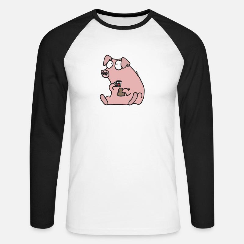 Julgris äter pepparkaka - Unisex Baseballshirt langarm - Weiß/Schwarz