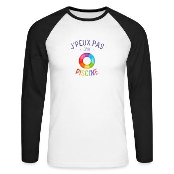 J Peux PAs J Ai Piscine - T-shirt baseball manches longues Homme - blanc/noir - Devant - Nik (191cm)