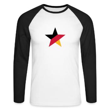 Fußball Deutschland WM Weltmeister Stern Sport - Unisex Baseballshirt langarm - Weiß/Schwarz - Vorne - Nik (191cm)