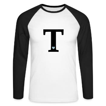 Lettre T Lettre initiale - T-shirt baseball manches longues Homme - blanc/noir - Devant - Nik (191cm)