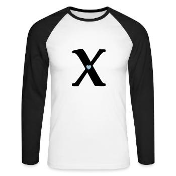 Buchstabe X Anfangsbuchstabe - Unisex Baseballshirt langarm - Weiß/Schwarz - Vorne - Nik (191cm)