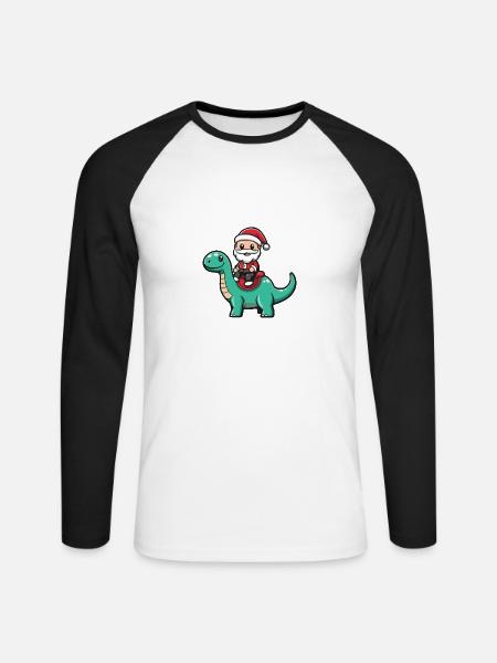 Dinosaurier brontosaurus Weihnachtsmann - Unisex Baseballshirt langarm - Weiß/Schwarz