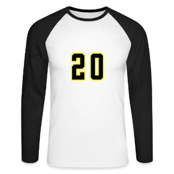 20 Number Leotard - Unisex Long Sleeve Baseball T-Shirt - white/black - Front - Nik (191cm)