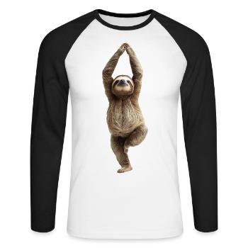 Faultier - Unisex Baseballshirt langarm - Weiß/Schwarz - Vorne - Nik (191cm)