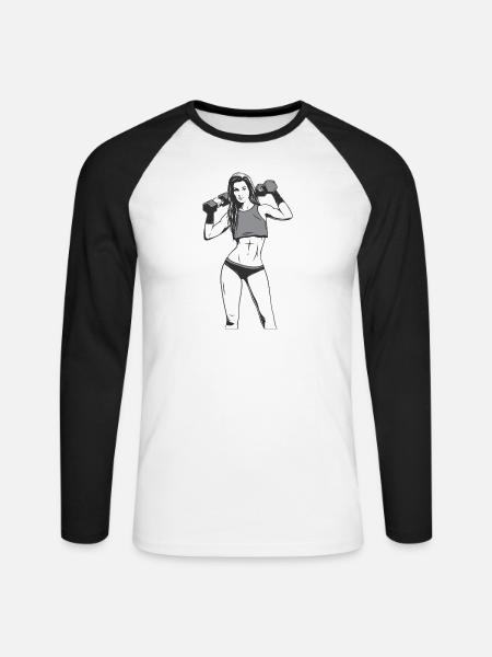 Frau Fitnessstudio - Unisex Baseballshirt langarm - Weiß/Schwarz