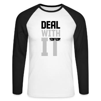 Meme Deal with it - Unisex Baseballshirt langarm - Weiß/Schwarz - Vorne - Nik (191cm)