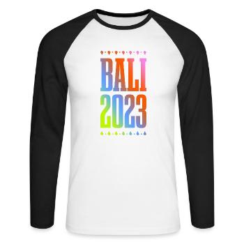 Bali 2023 - Unisex Baseballshirt langarm - Weiß/Schwarz - Vorne - Nik (191cm)