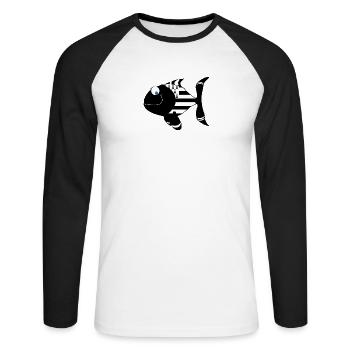 Bretagne Fisch - Unisex Baseballshirt langarm - Weiß/Schwarz - Vorne - Nik (191cm)