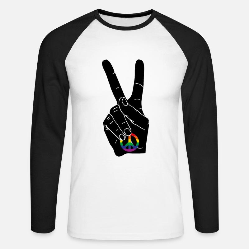 PEACE PEACEZEICHEN REGENBOGENFAHNE CSD - Unisex Baseballshirt langarm - Weiß/Schwarz