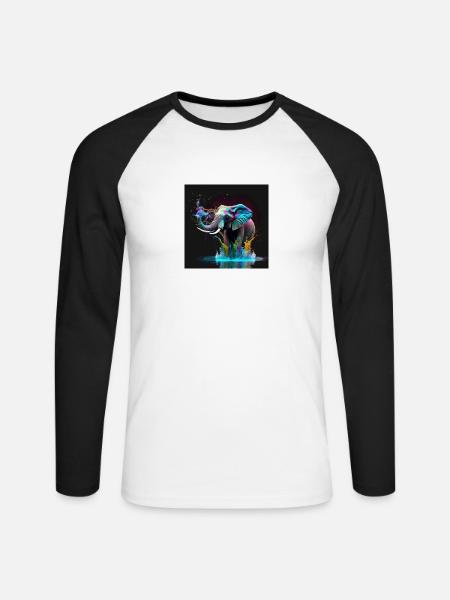 Farbiger Elefant, einzigartiges Design - Unisex Baseballshirt langarm - Weiß/Schwarz