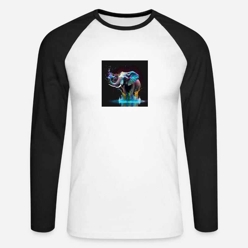 Farbiger Elefant, einzigartiges Design - Unisex Baseballshirt langarm - Weiß/Schwarz