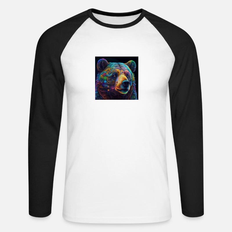 Farbiger Bär, einzigartiges Design - Unisex Baseballshirt langarm - Weiß/Schwarz