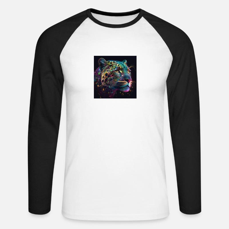 Farbiger Jaguar, einzigartiges Design - Unisex Baseballshirt langarm - Weiß/Schwarz
