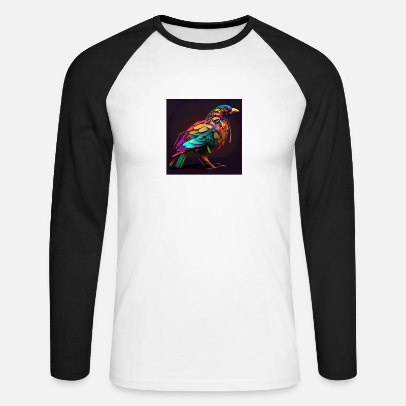 Farbiger Vogel, einzigartiges Design - Unisex Baseballshirt langarm - Weiß/Schwarz