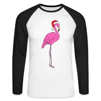 Flamingo with Santa hat - Unisex Long Sleeve Baseball T-Shirt - white/black - Front - Nik (191cm)